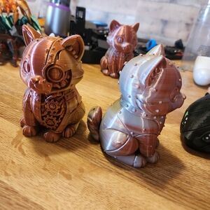 Steampunk Robotic Cat Figurines — Metallic Copper & Bronze